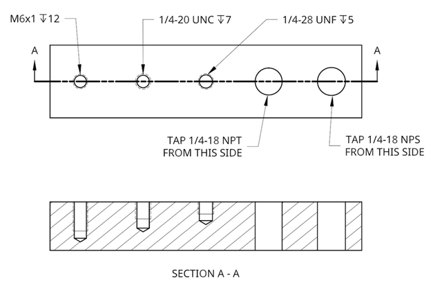 hole tapping needs in mechanical drawing