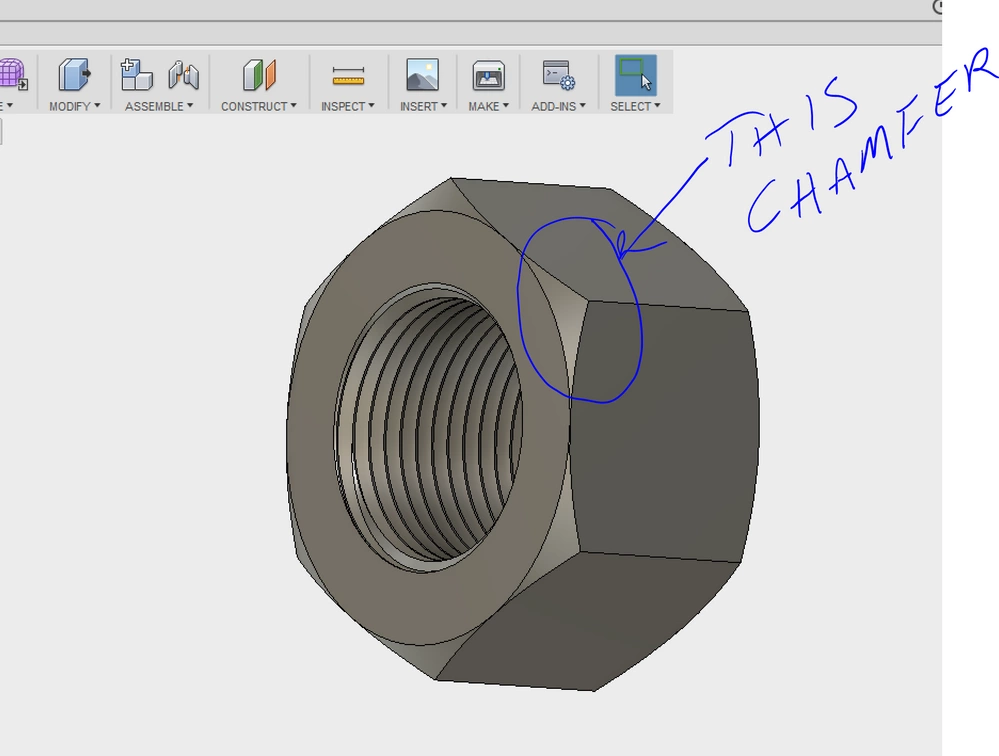 design of a screw showing a chamfer edge