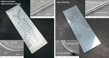 a before and after magnetic mold polishing image