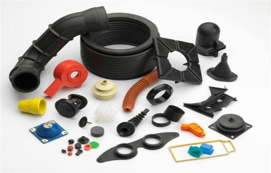 several parts made from compression and injection molding