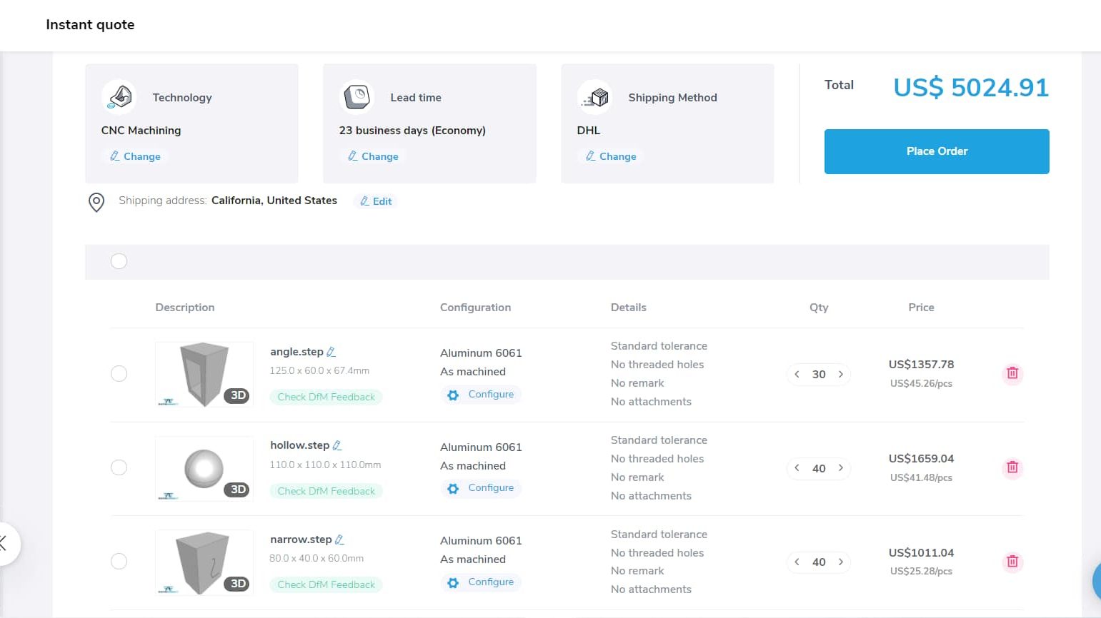 choose lead time and shipping method