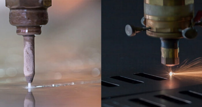 process of laser utting and waterjet cutting